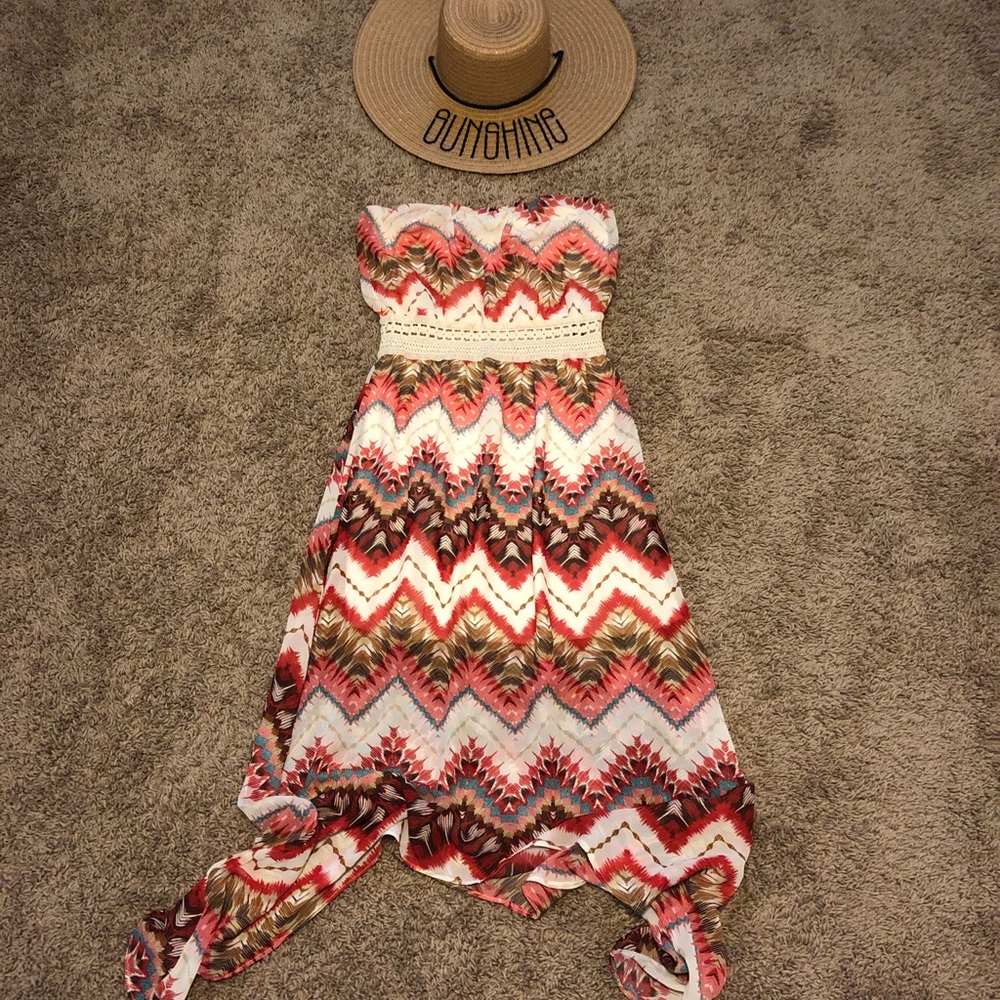 Strapless Tropical Midi Dress